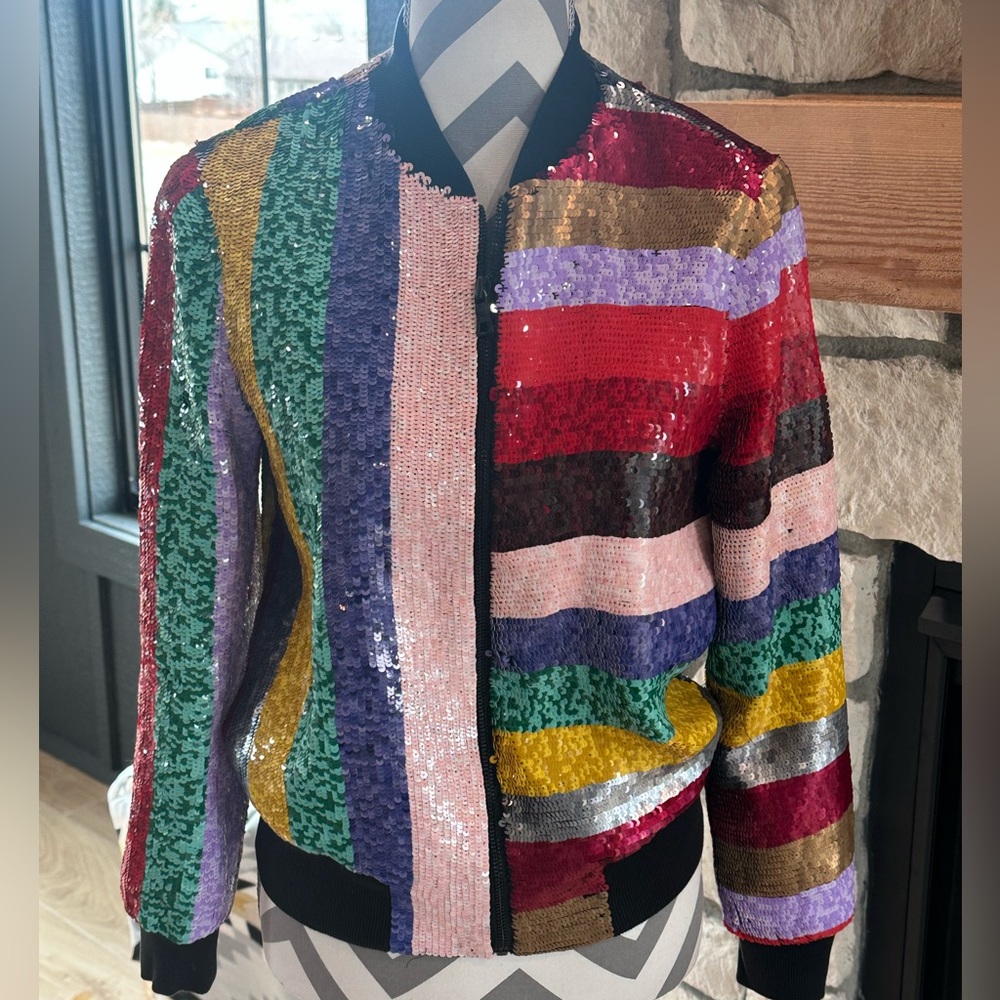 Alice + Olivia Women's Sequence Striped Multi Color Jacket Size Small - Picture 6 of 6